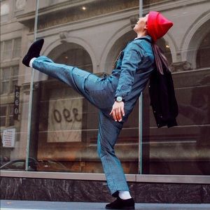 Railroad Pinstripe Long Sleeve Jumpsuit Coveralls